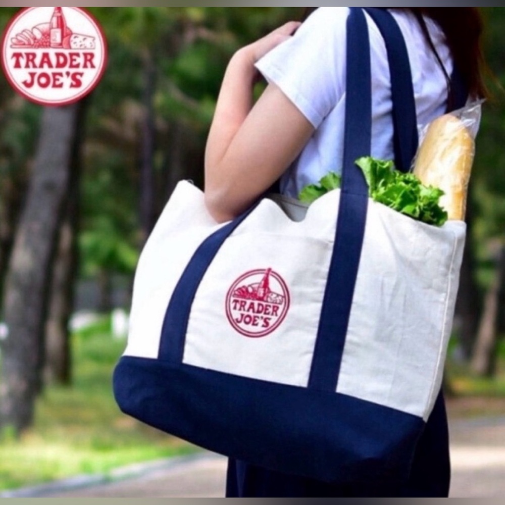 2 Trader Joe's Reusable Canvas Tote
Bags Large Navy Set of 2 NWT